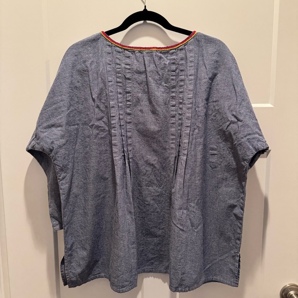 Abrazo Style Colorful Floral Embroidered Chambray 3/4 Sleeve Blouse Size 1X - Picture 8 of 12